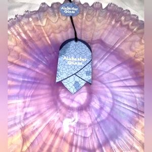Hand Crafted Purple Pink Iridescent Alabaster Glass Plate 12.5” Made in Turkey